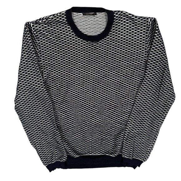 $275 IKKS Men Sweater Textured Knit Fabric Cotton Viscose Black/White XL - Picture 1 of 8